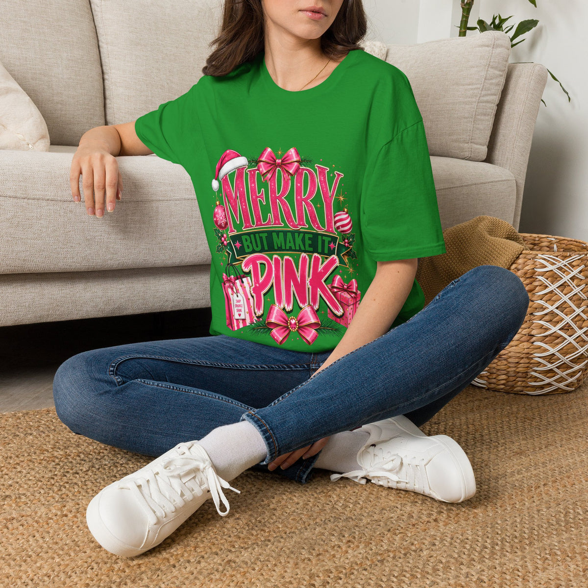 Christmas T-Shirt — "Merry But Make It Pink" Holiday Tee