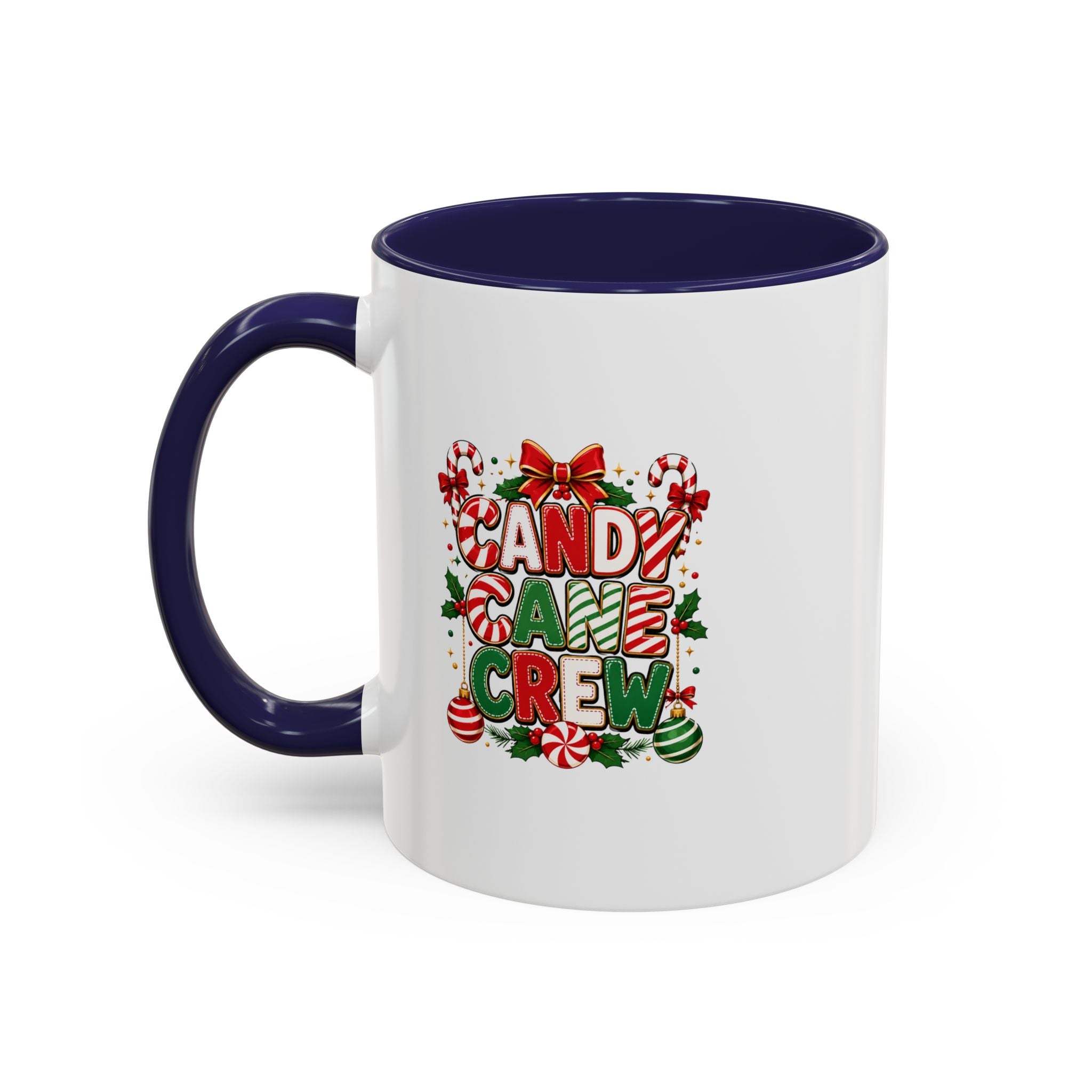 Candy Cane Crew Accent Coffee Mug — Christmas Holiday Hot Cocoa Cup