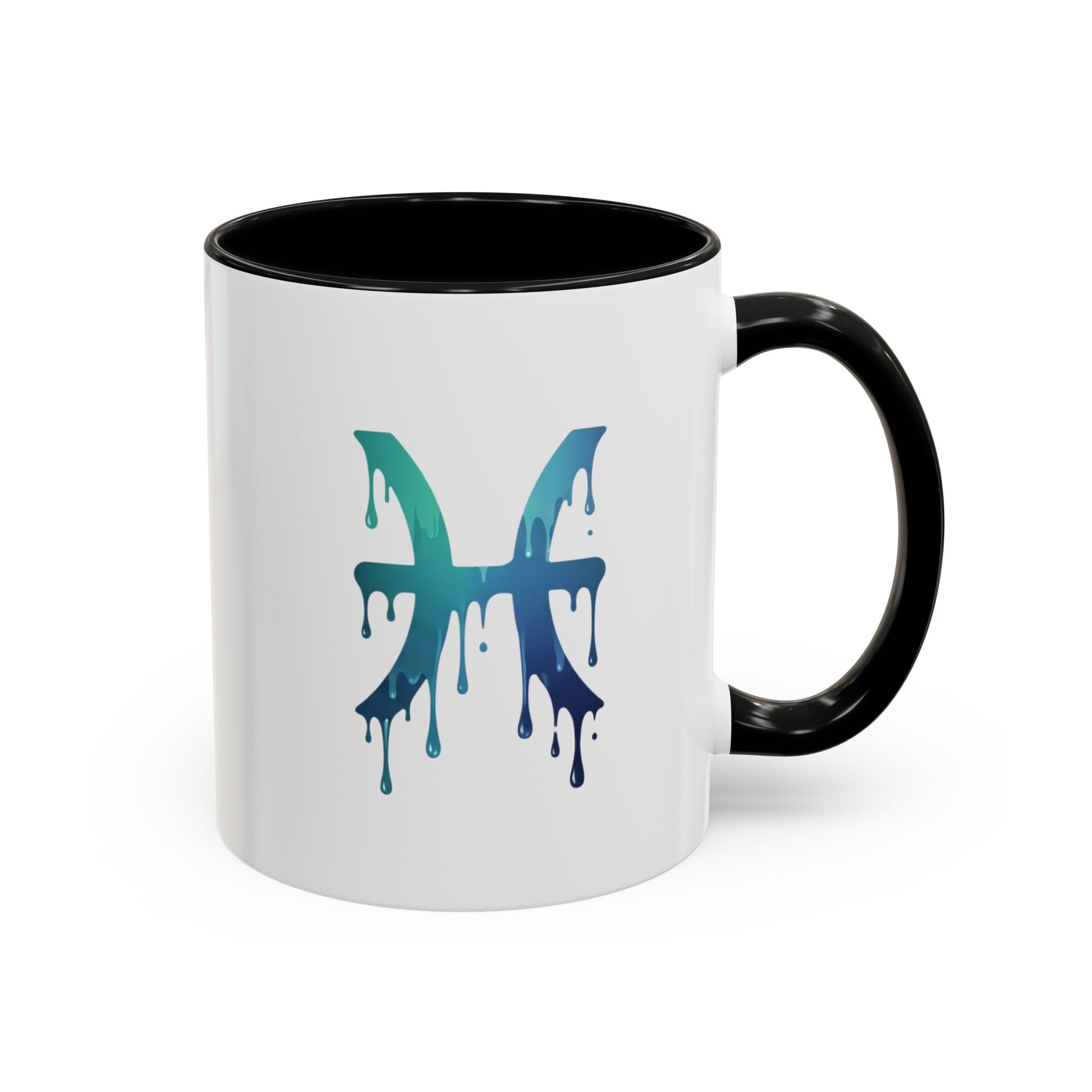Pisces Zodiac Accent Coffee Mug — Dripping Teal Blue Astrology Gift