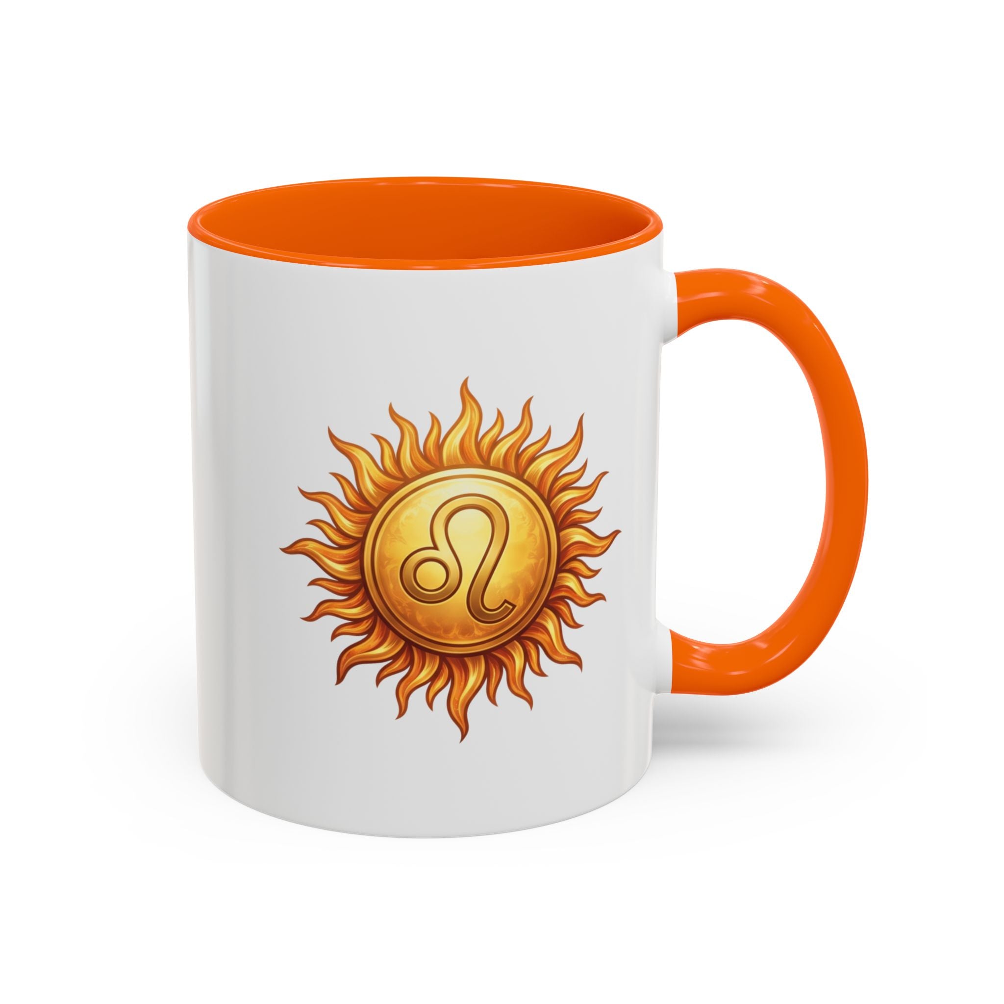 Leo Zodiac Sun Coffee Mug — Astrology Gift, Bold Sun & Leo Symbol Accent Mug