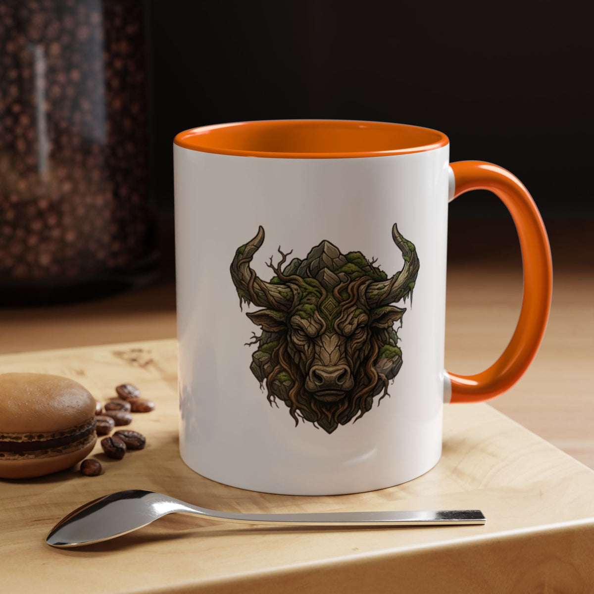 Taurus Bull Nature Coffee Mug — Rustic Green Bull Head Accent Mug