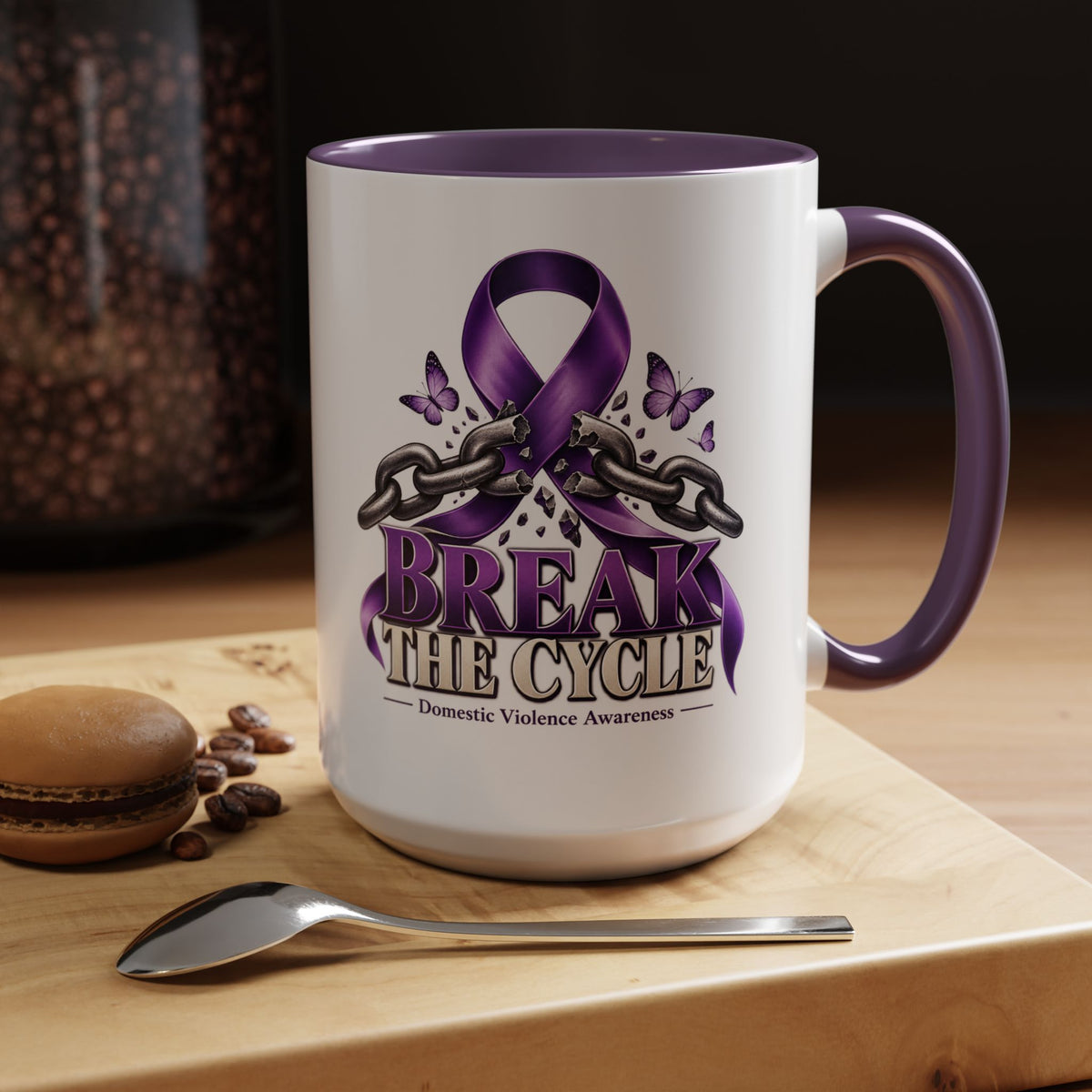 Break the Cycle Coffee Mug – Domestic Violence Awareness Purple Ribbon (11/15oz)