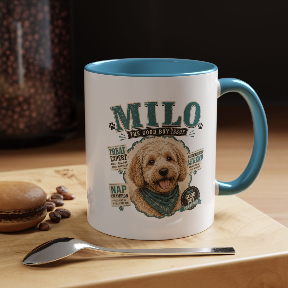 Milo Bailey Dog Dad Mom Personalized Dog Mug — "Milo The Good Boy" Accent Coffee Mug