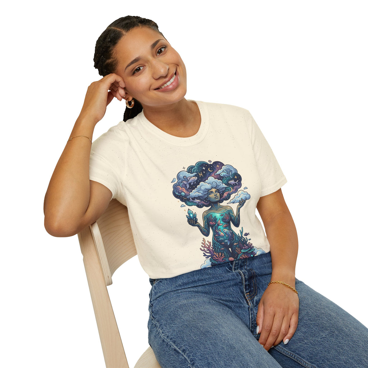 Pisces Zodiac in the Clouds T-Shirt — Dreamy Cosmic Woman Graphic Tee