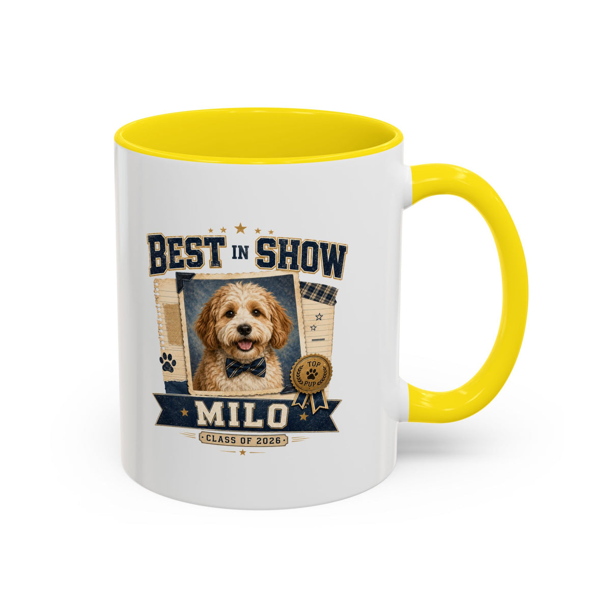 Milo Bailey Dog Dad Mom Best in Show Personalized Dog Mug — "Milo" Photo Accent Coffee Mug