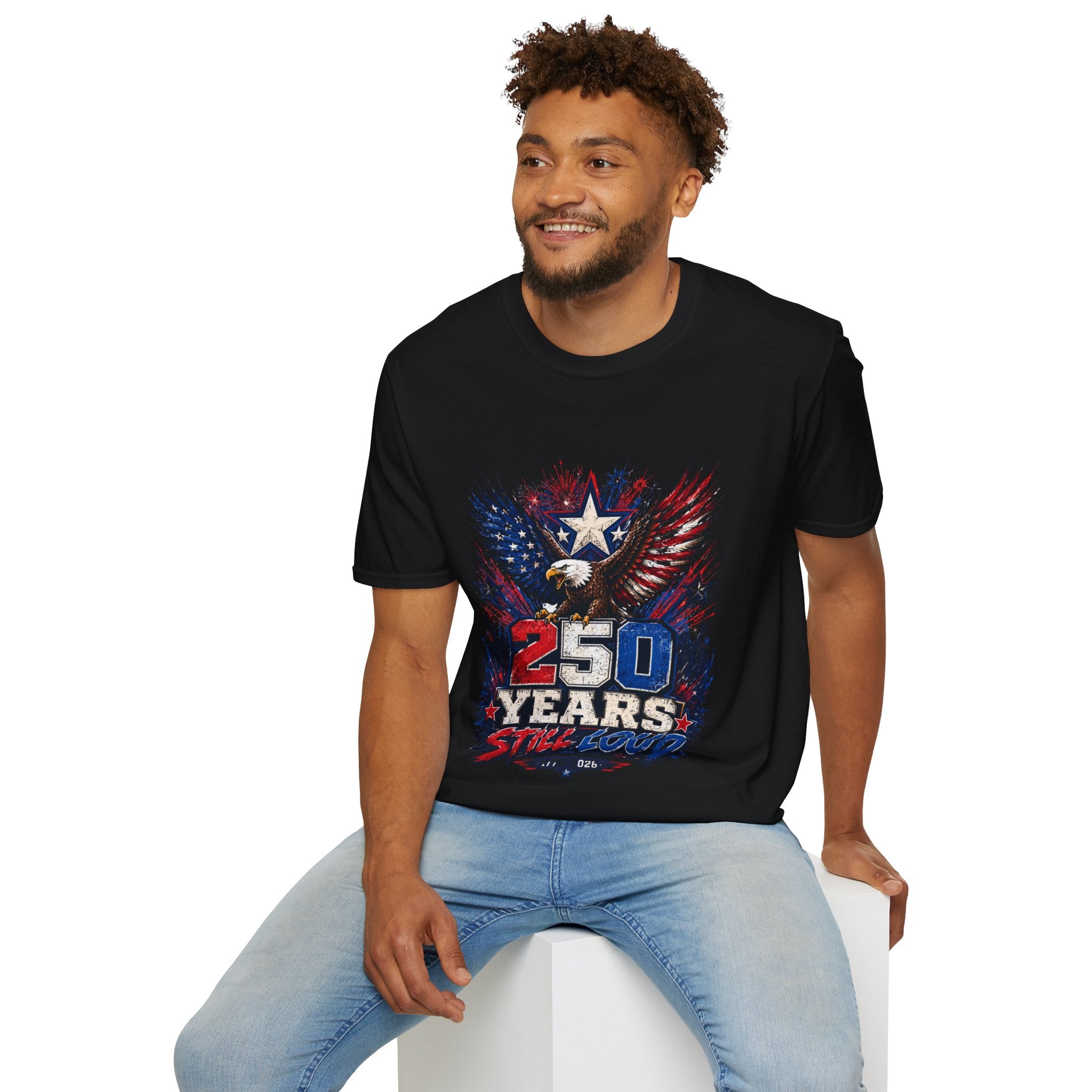 T-Shirt — Patriotic Eagle "250 Years Still Loud" American Flag Tee