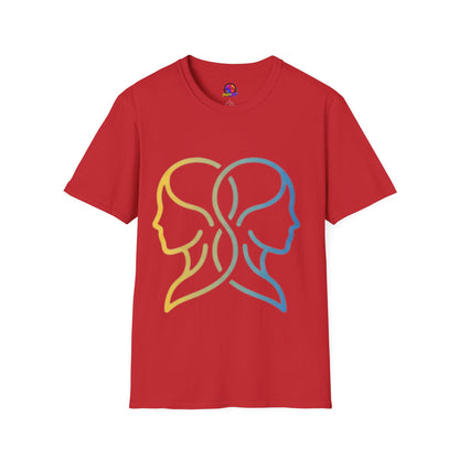 Twin Profile Line Art T‑Shirt — Gradient Sisterhood Outline Tee