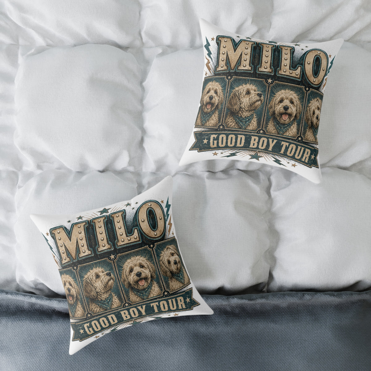 Milo "Good Boy Tour" Square Throw Pillow  Milo Bailey Dog Dad Mom