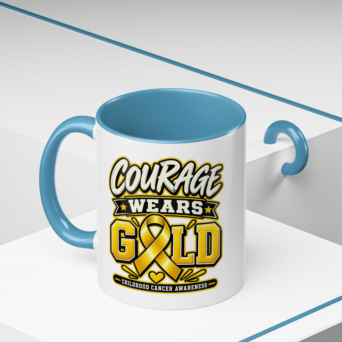 Courage Wears Gold Coffee Mug — Childhood Cancer Awareness Tea Cup