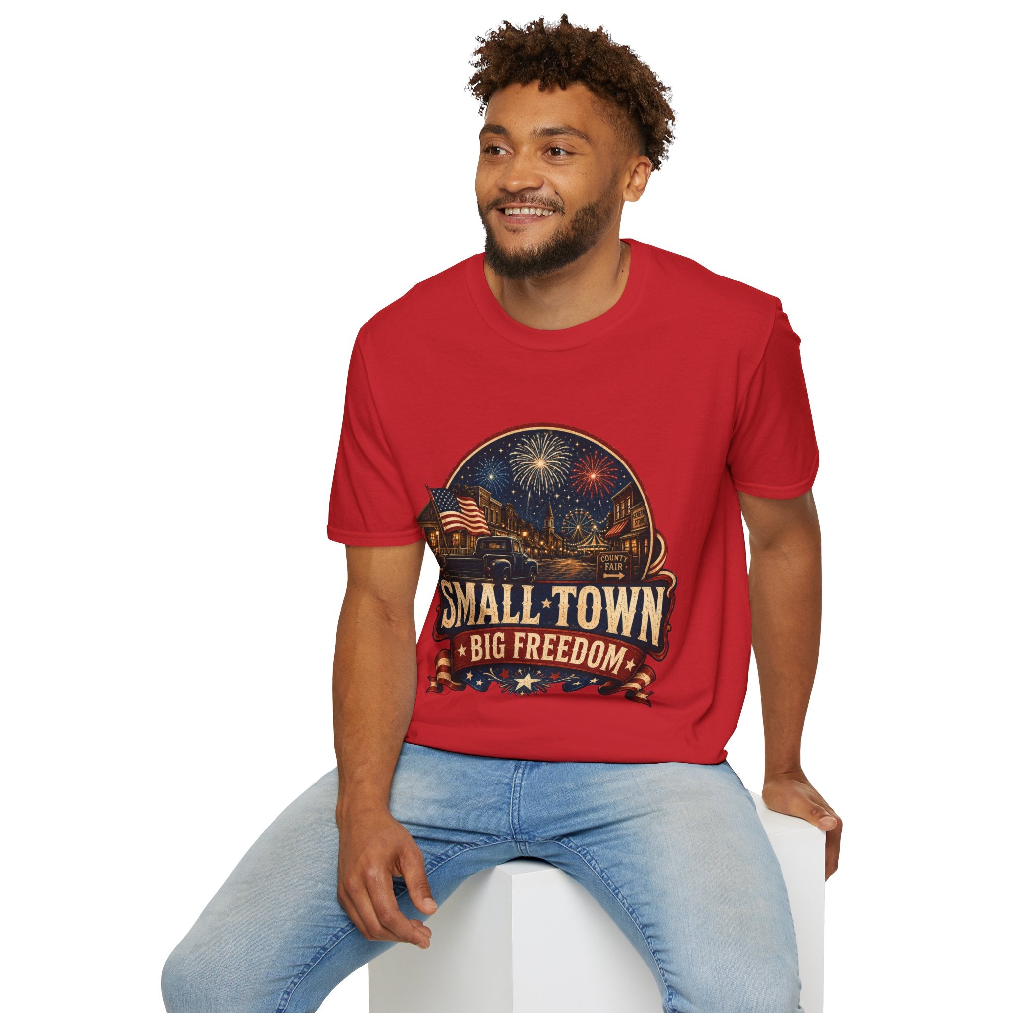Small Town Big Freedom T-Shirt — Patriotic 4th of July Fireworks Tee
