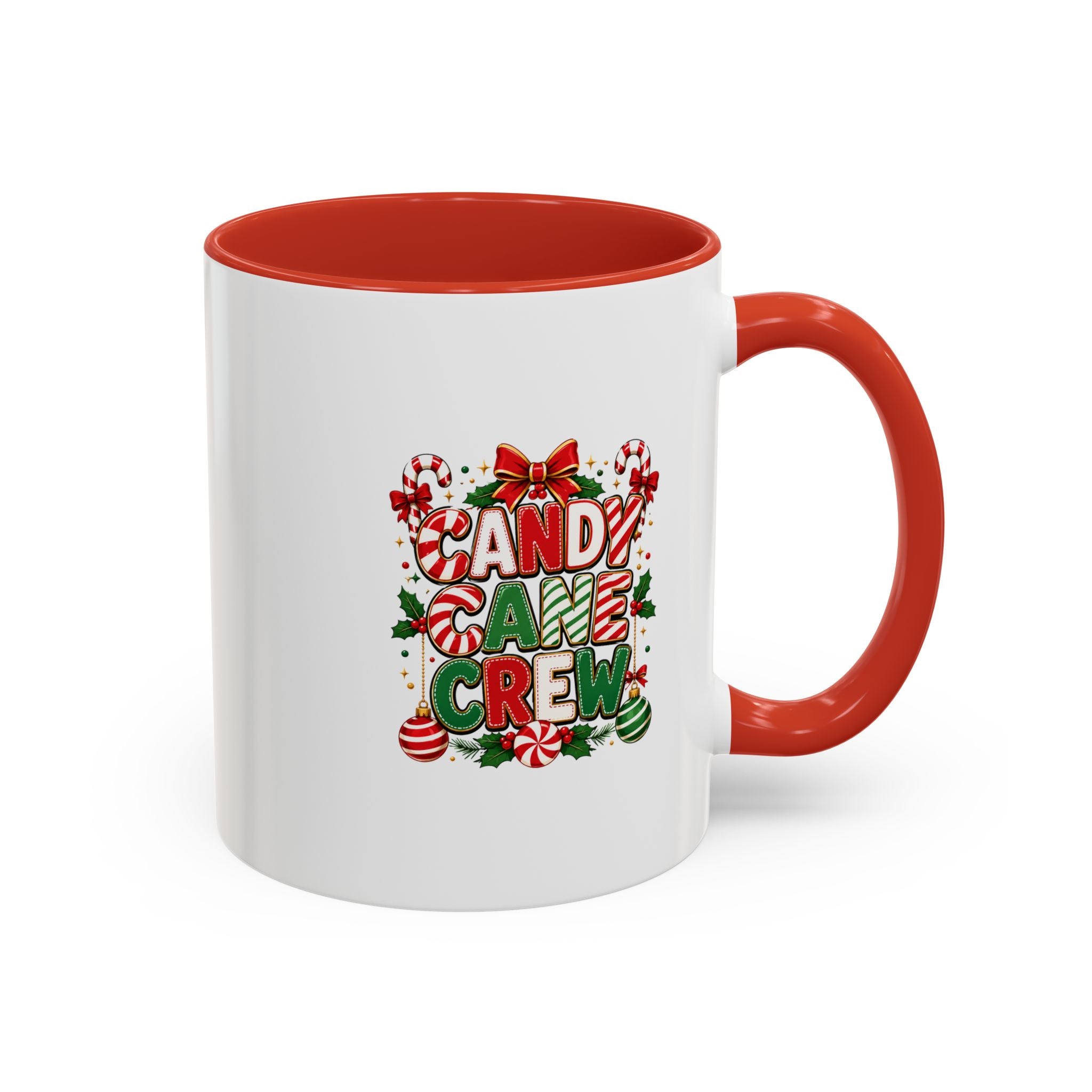 Candy Cane Crew Accent Coffee Mug — Christmas Holiday Hot Cocoa Cup