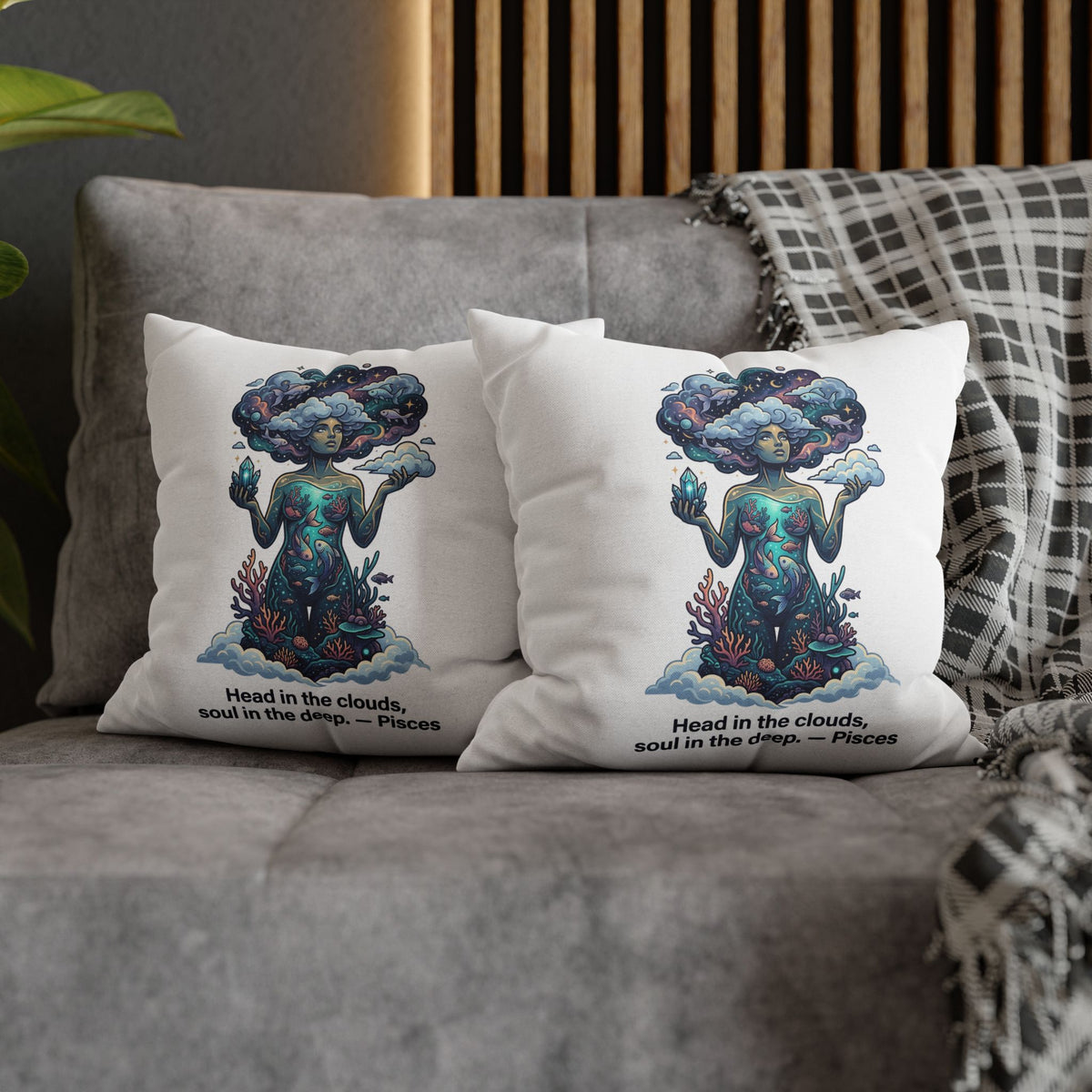 Pisces Zodiac Pillowcase – "Head in the clouds, soul in the deep" Decorative Throw Pillow
