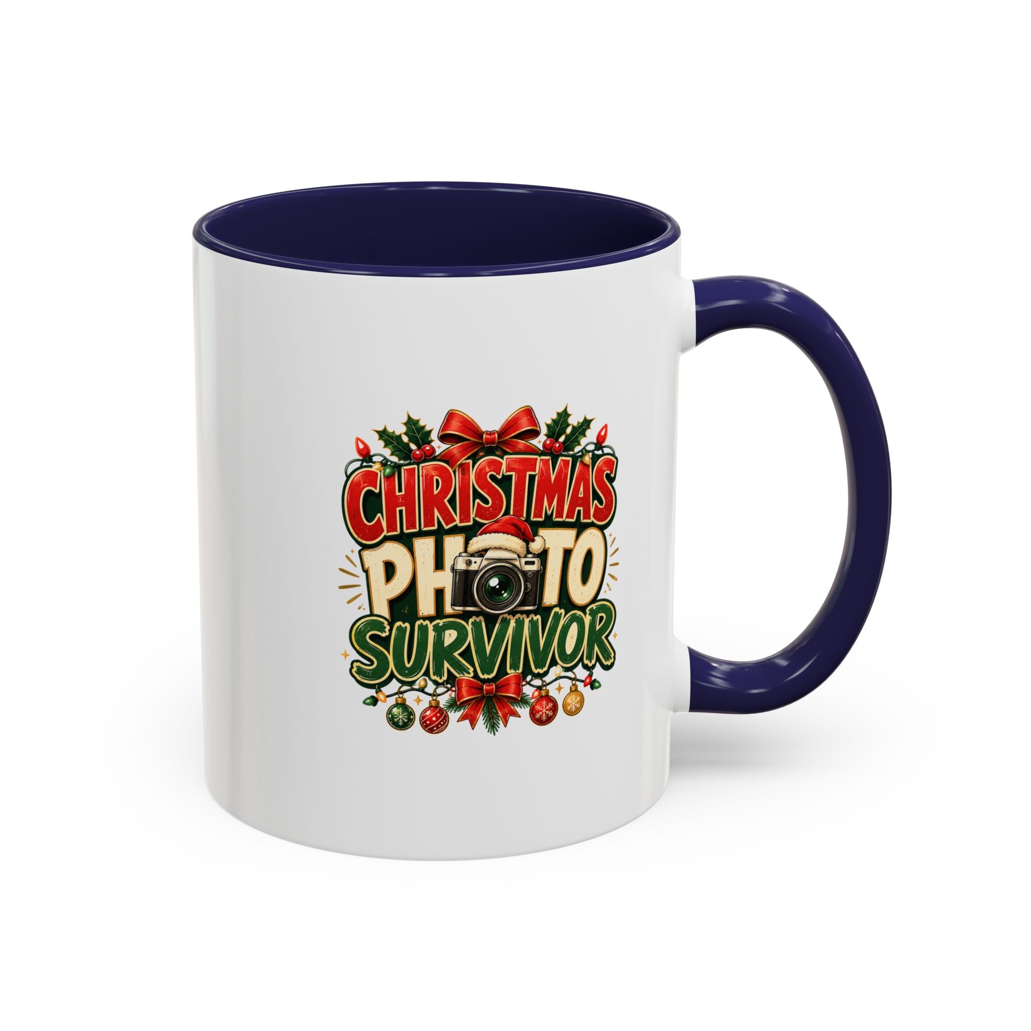 Christmas Photo Survivor Accent Coffee Mug — Holiday Photographer Gift