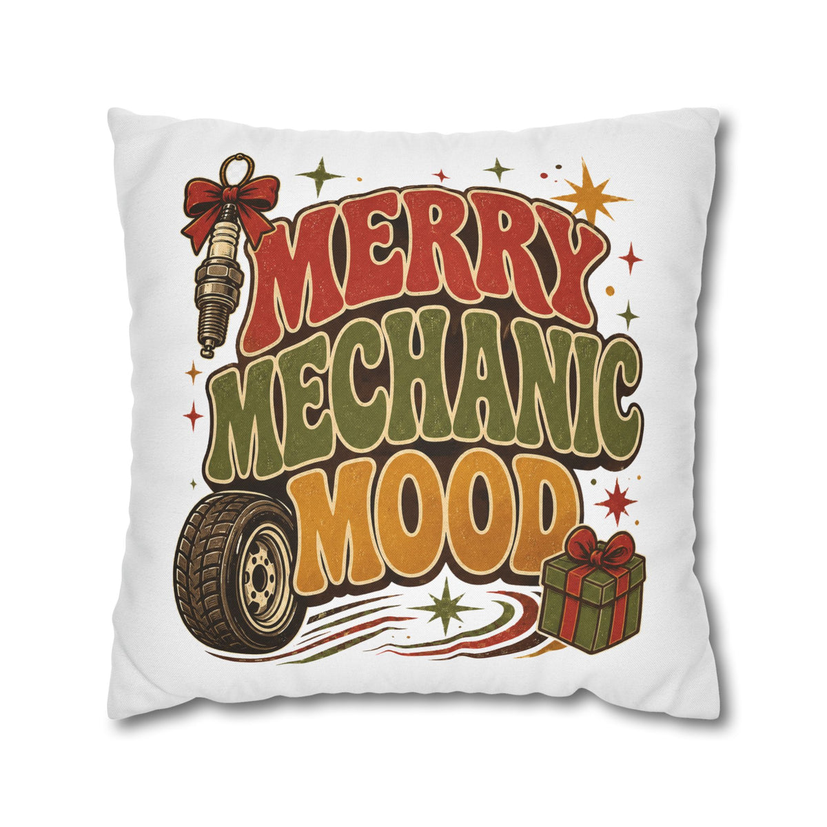Merry Mechanic Mood Pillowcase Modern Day Christmas  — Festive Automotive Holiday Throw Pillowcase