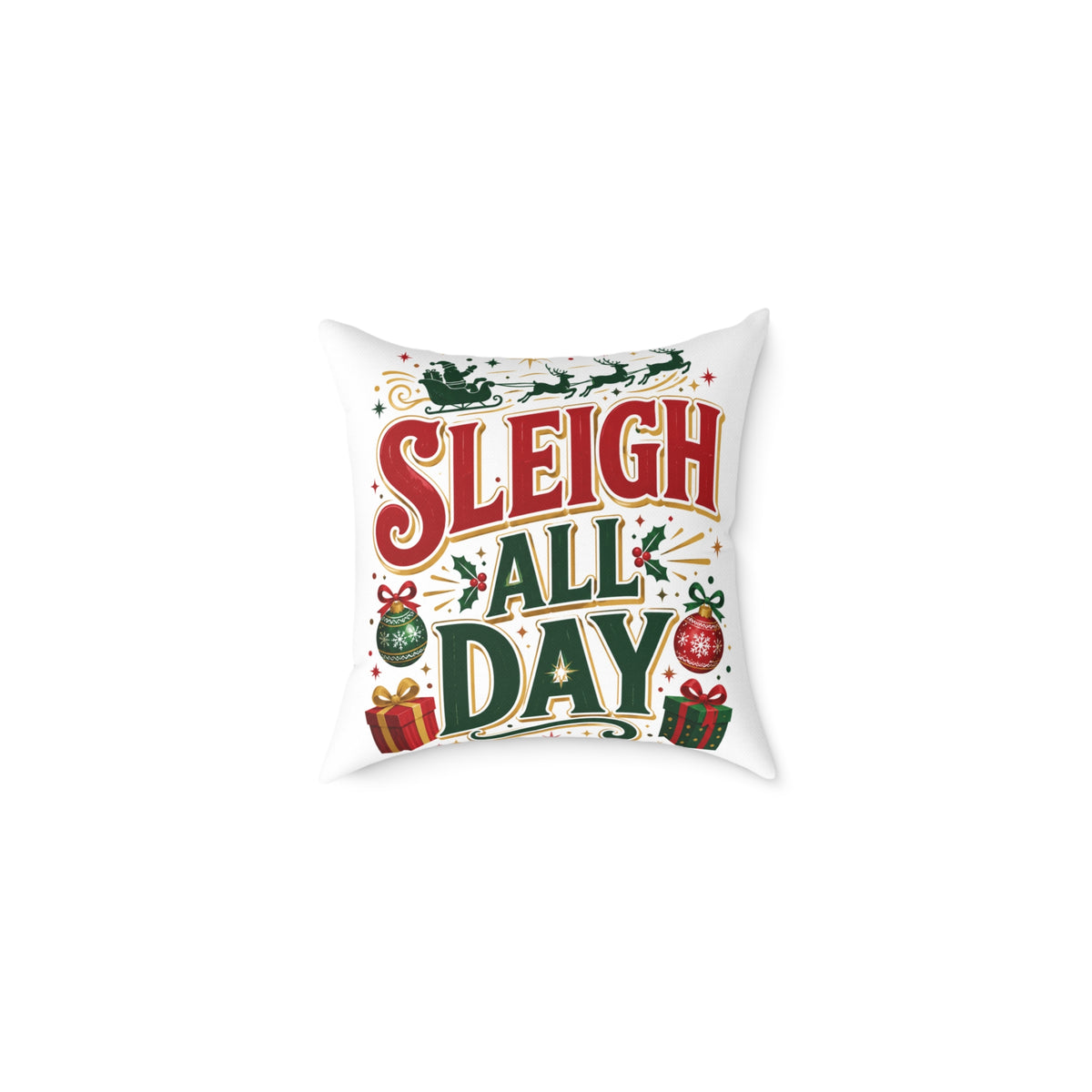 Christmas Sleigh All Day Decorative Pillow — Festive Christmas Holiday Throw Cushion