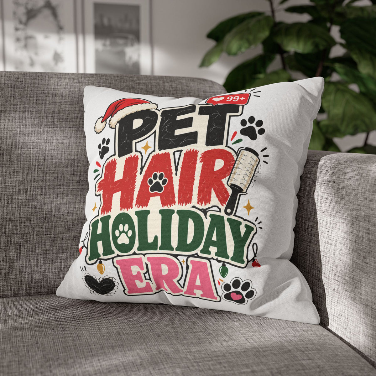 Pet Hair Holiday Pillowcase  Modern Day Christmas — Cute Christmas Pet Lover Decor
