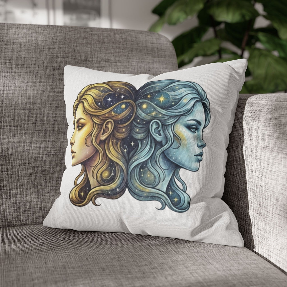 Gemini Moon & Sun Decorative Pillowcase — Zodiac Twins Astrology Throw Pillow Cover