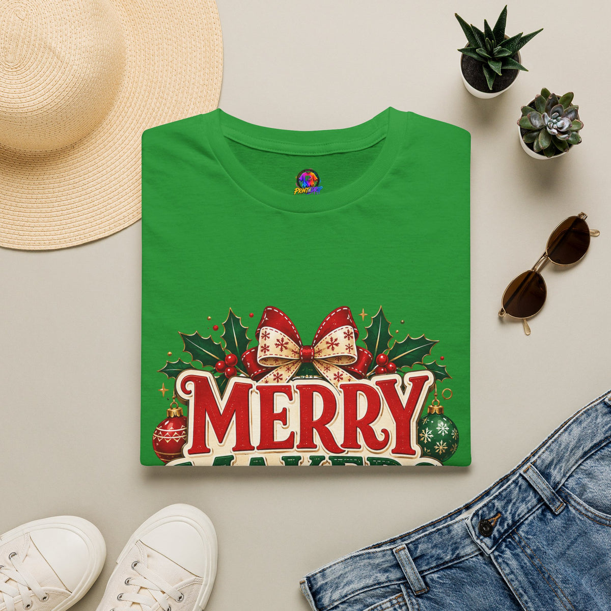 Merry Makers Club T-Shirt — Festive Christmas Holiday Tee with Holly & Bow