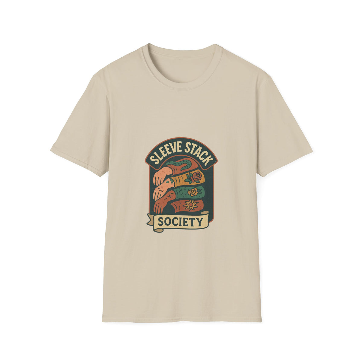 Sleeve Stack Society T-Shirt — Vintage Tattoo Sleeve Graphic Tee - Trending Now - October 2026