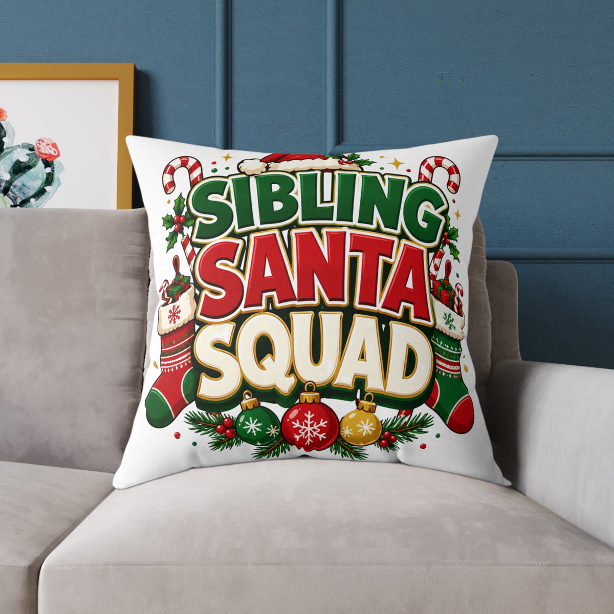 Christmas Sibling Santa Squad Pillow — Christmas Holiday Throw Pillow