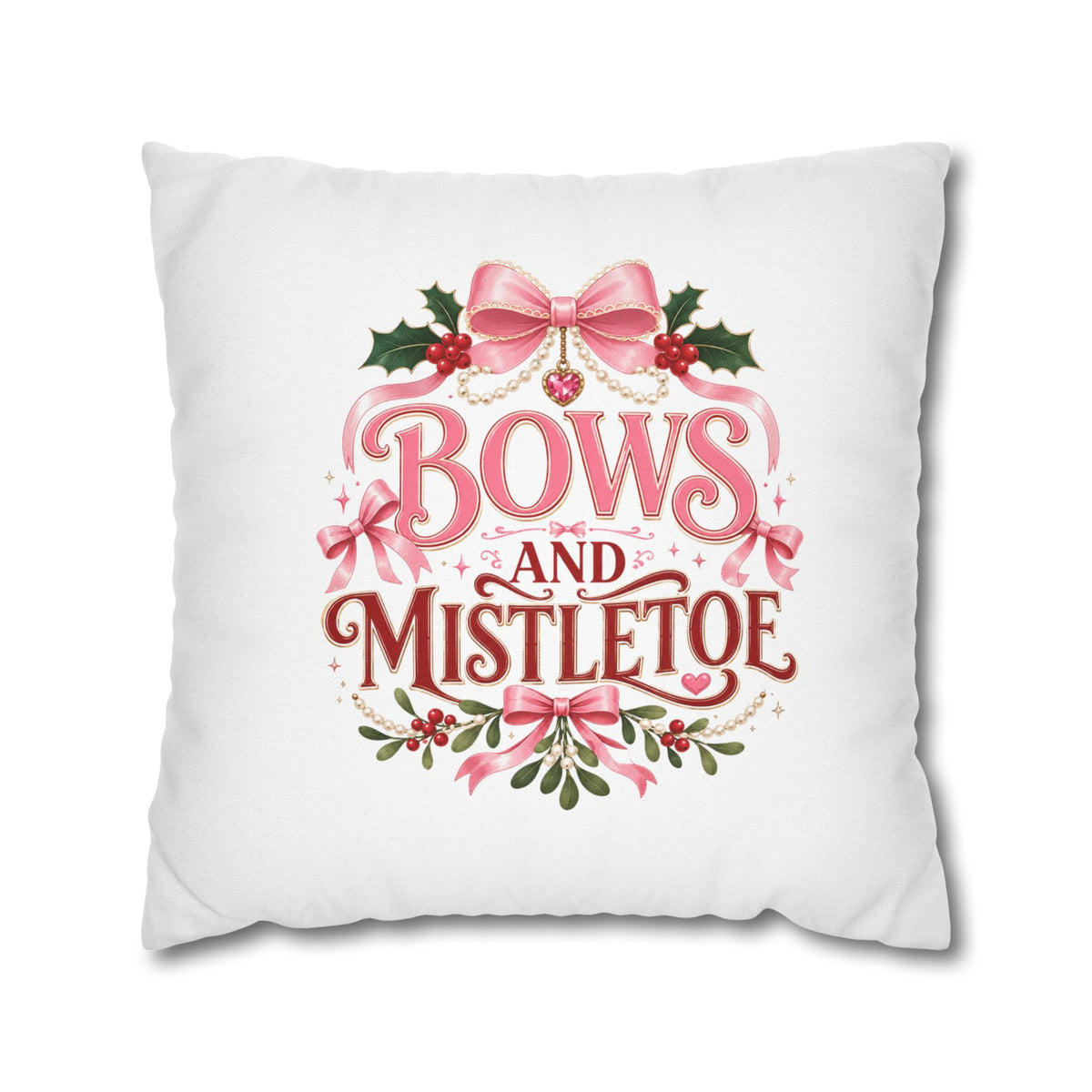 Christmas Pillowcase Bows and Mistletoe Christmas Pillow