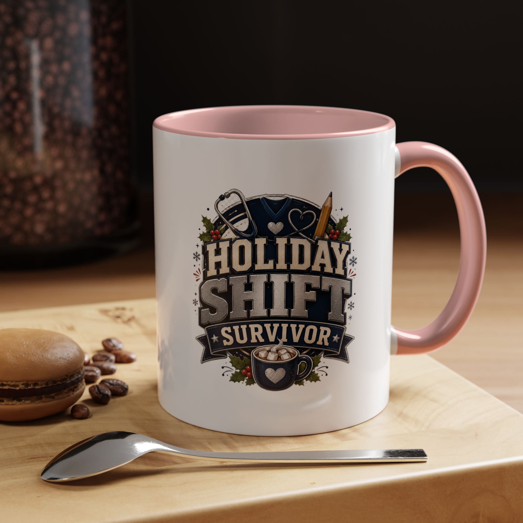 Modern Day Christmas Holiday Shift Survivor Accent Coffee Mug – Nurse & Healthcare Worker Gift