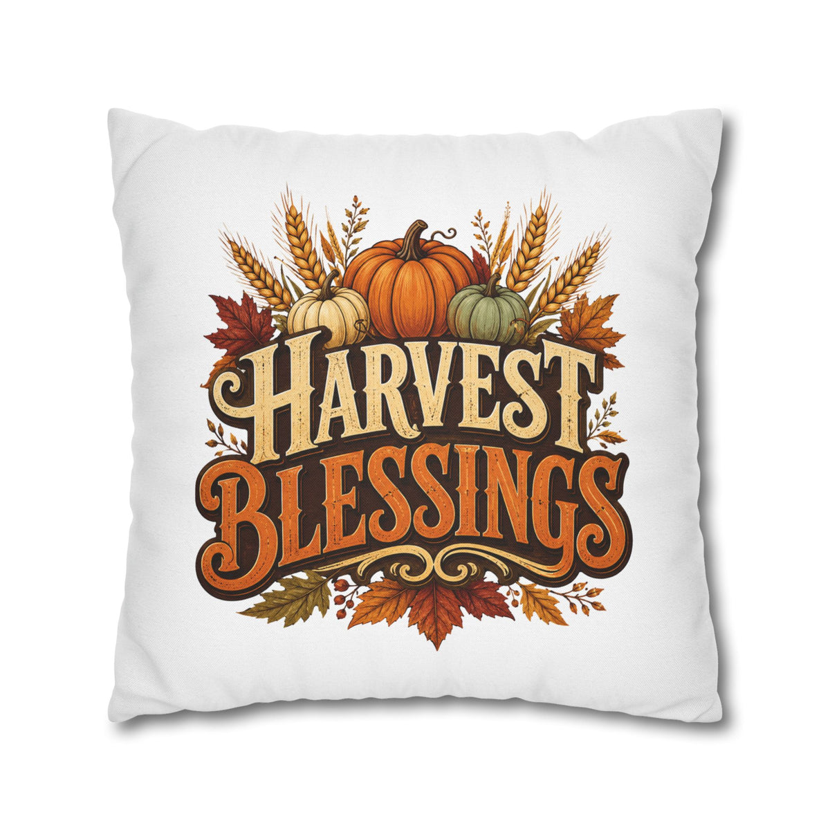 Thanksgiving Harvest Blessings Throw Pillowcase — Autumn Pumpkin Fall Decor