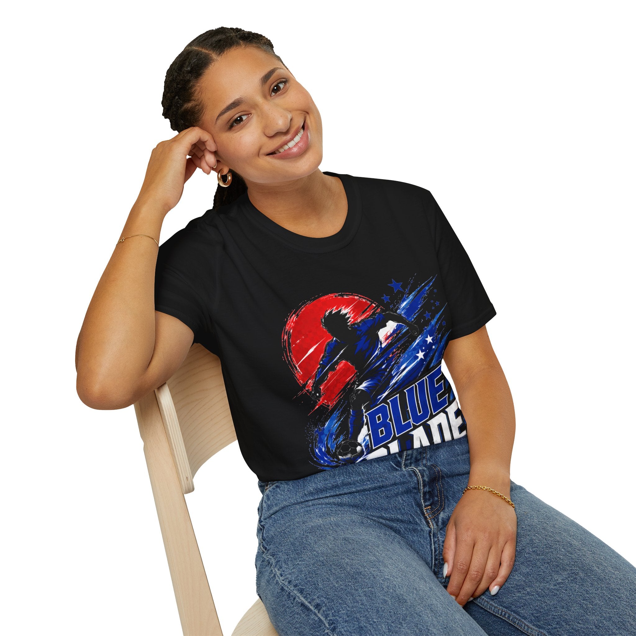 Japan T-Shirt — Blue Blade Soccer Graphic Tee (Red & Blue Starburst)
