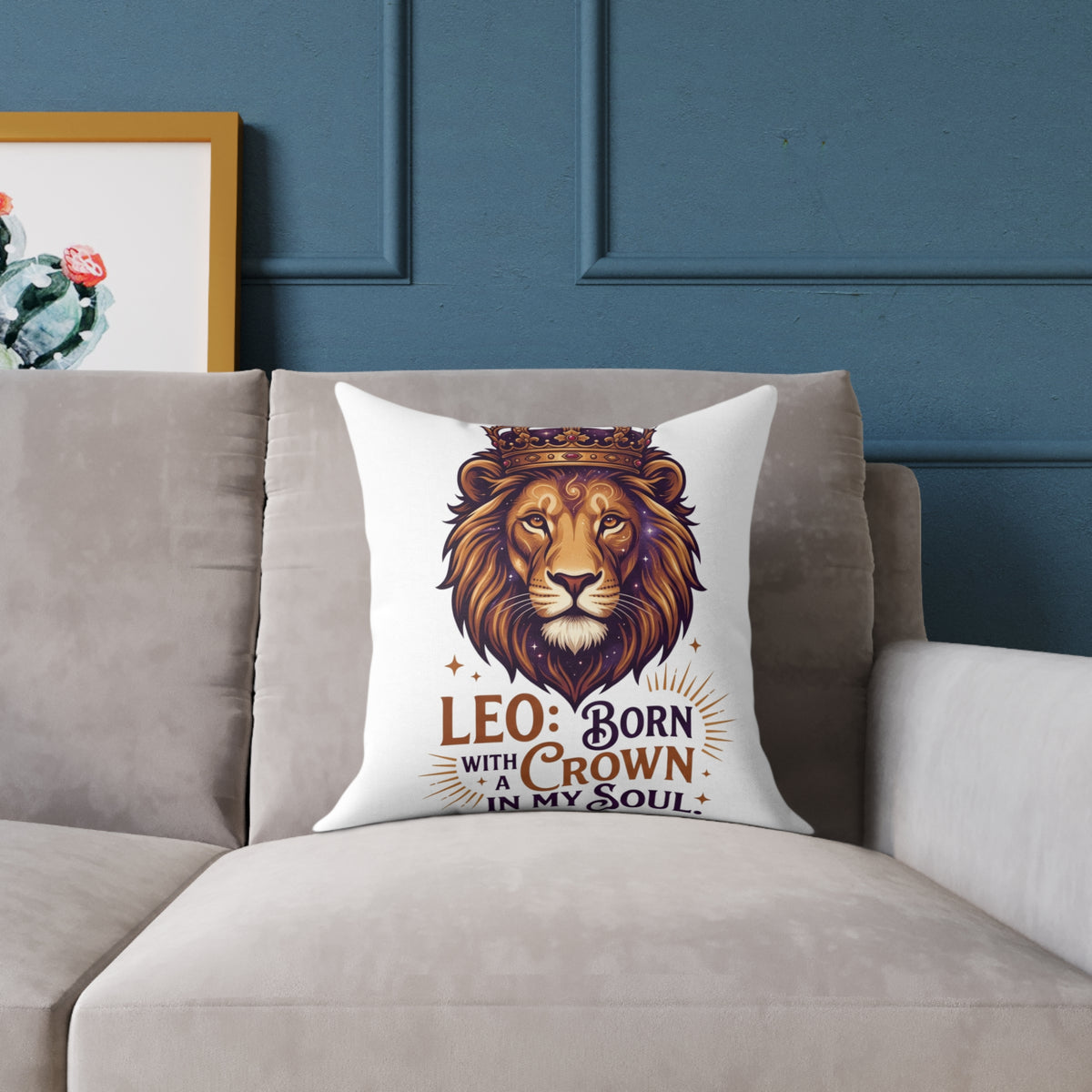Leo Zodiac Born With A Crown Square Poly Canvas Pillow