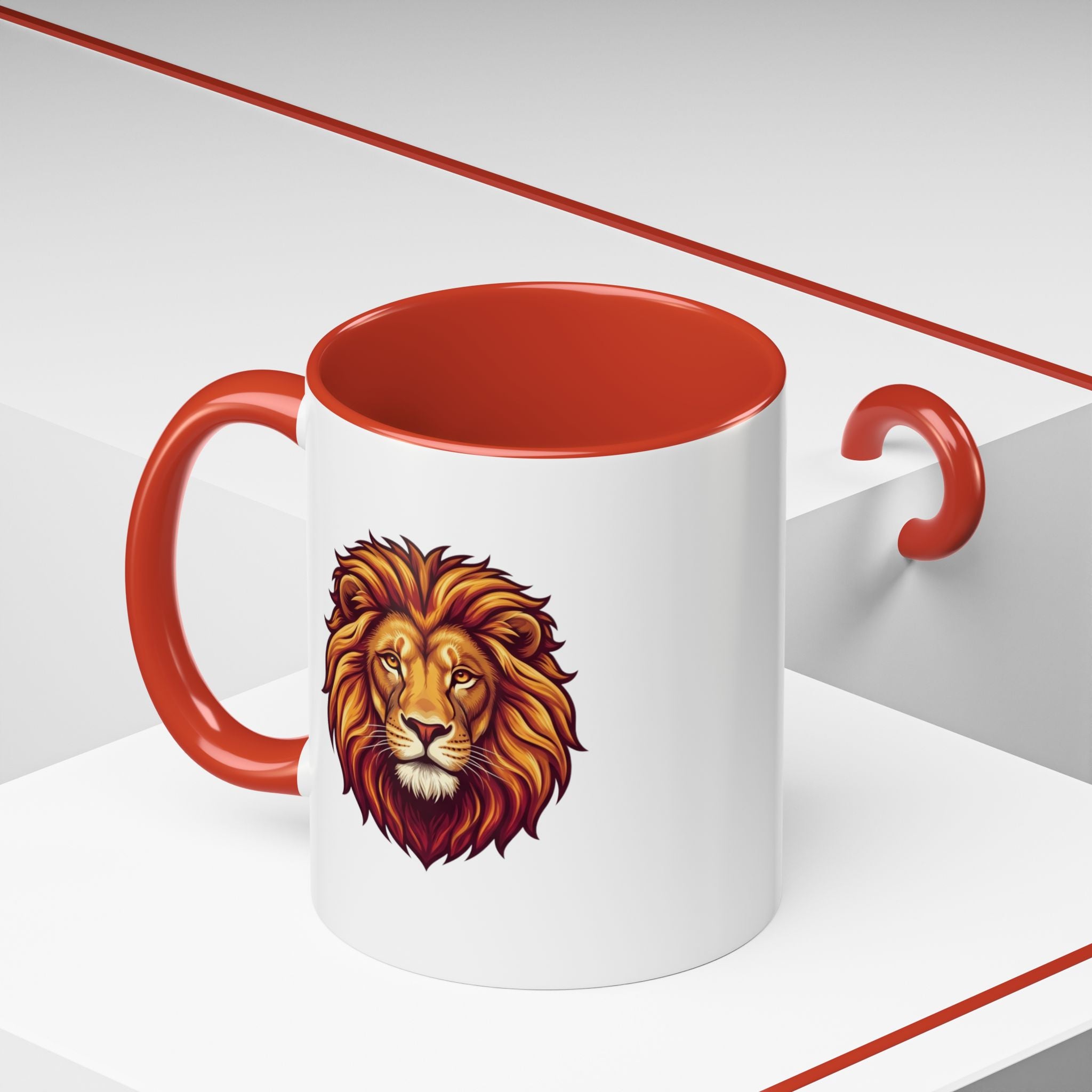 Lion Head Accent Coffee Mug — Bold Tribal Lion Face Design,