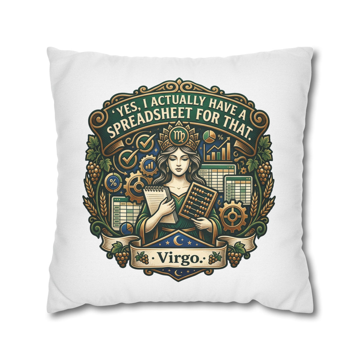 Virgo Astrology Pillowcase — "Yes, I Actually Have a Spreadsheet for That" Decorative Throw Pillow