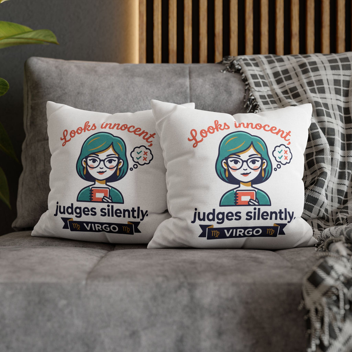 Virgo Pillowcase — "Looks Innocent, Judges Silently" Horoscope Decorative Pillow