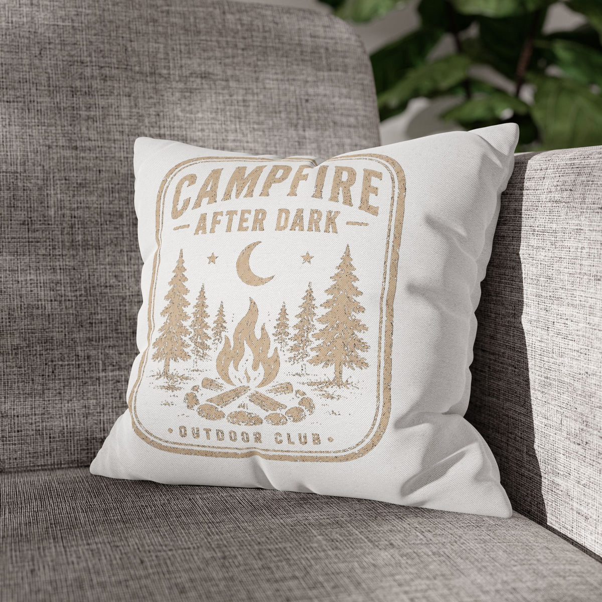 Campfire After Dark Square Pillowcase Milo Bailey Dog Dad Mom– Rustic Outdoor Camping Throw Pillow Cover