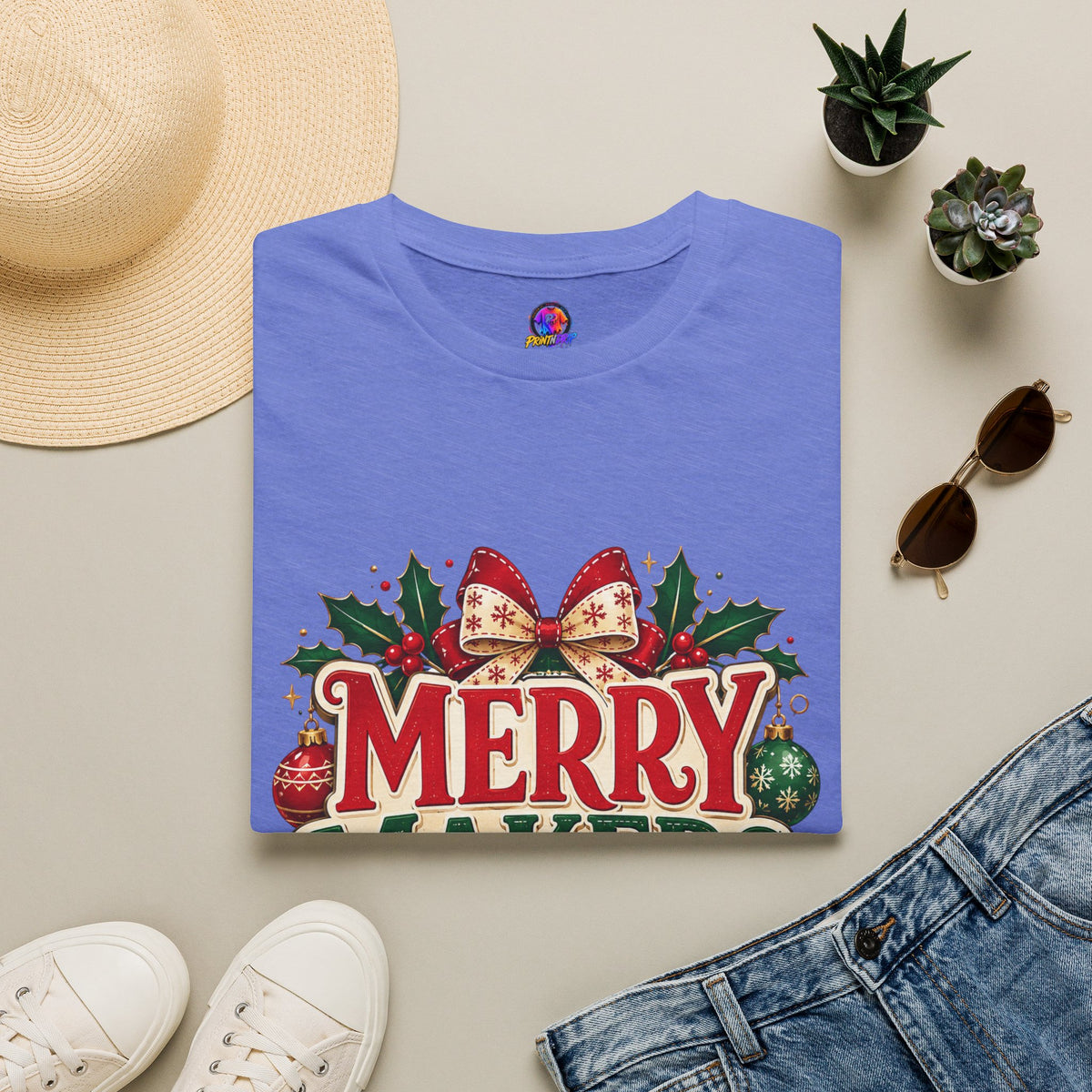 Merry Makers Club T-Shirt — Festive Christmas Holiday Tee with Holly & Bow