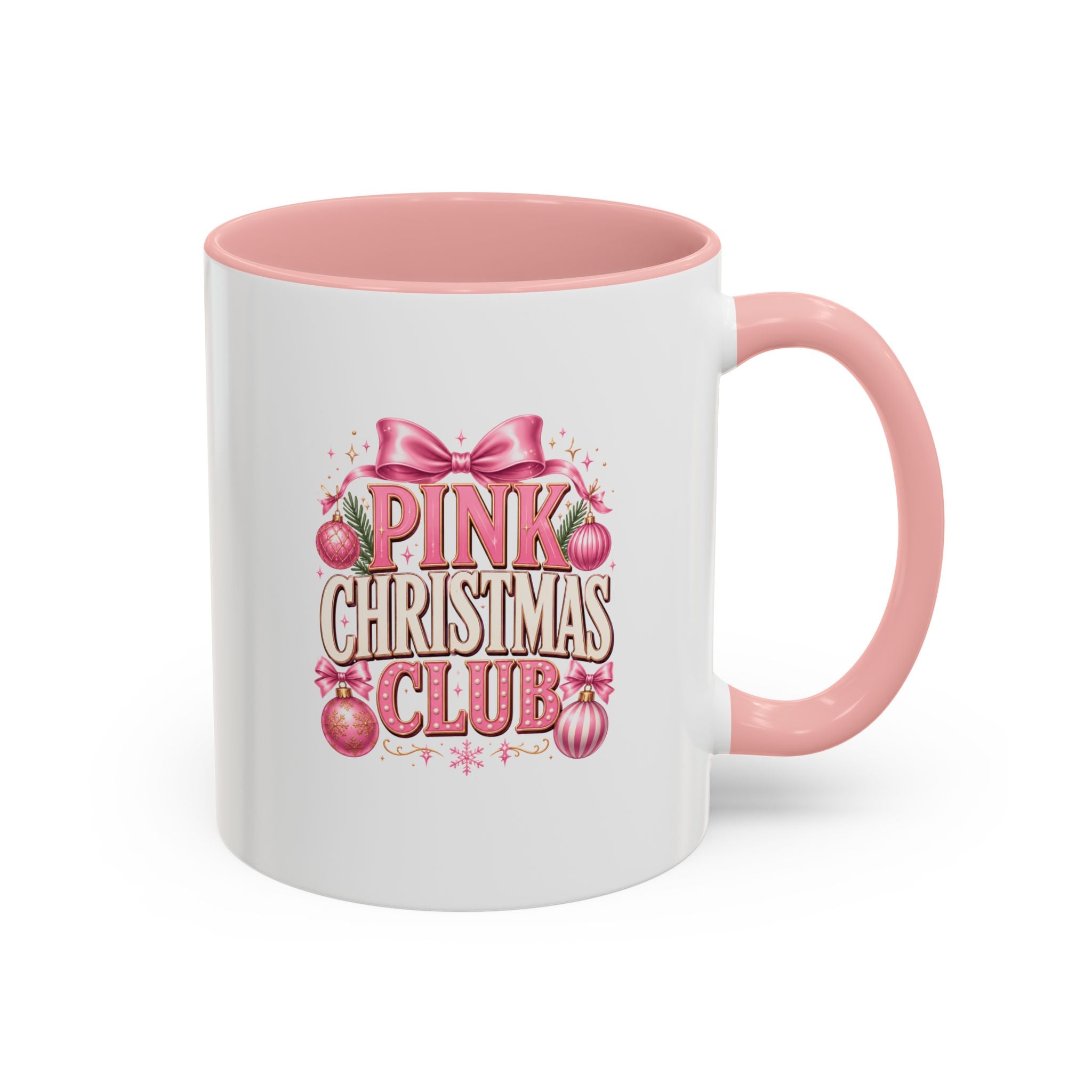 Pink Christmas Club Accent Coffee Mug — Festive Holiday Coffee Cup