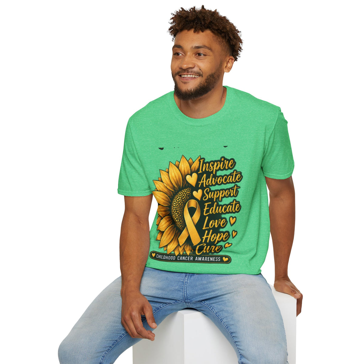 Childhood Cancer Awareness Sunflower T-Shirt – Inspire Advocate Support Educate Love Hope Cure