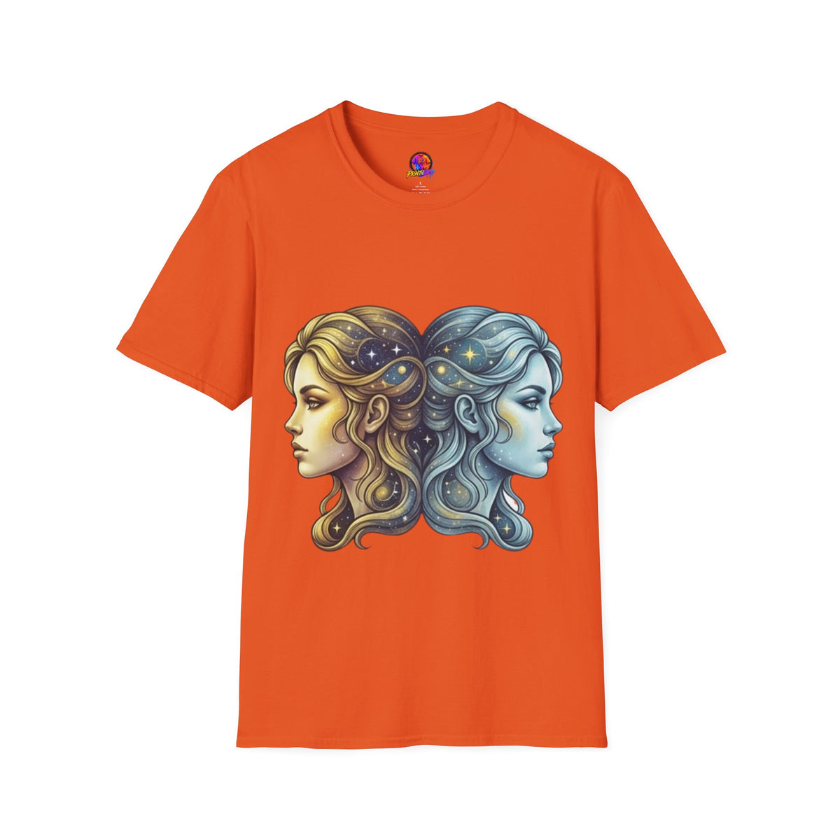 Zodiac Gemini Sun & Moon T-Shirt — Dual Faces Cosmic Design