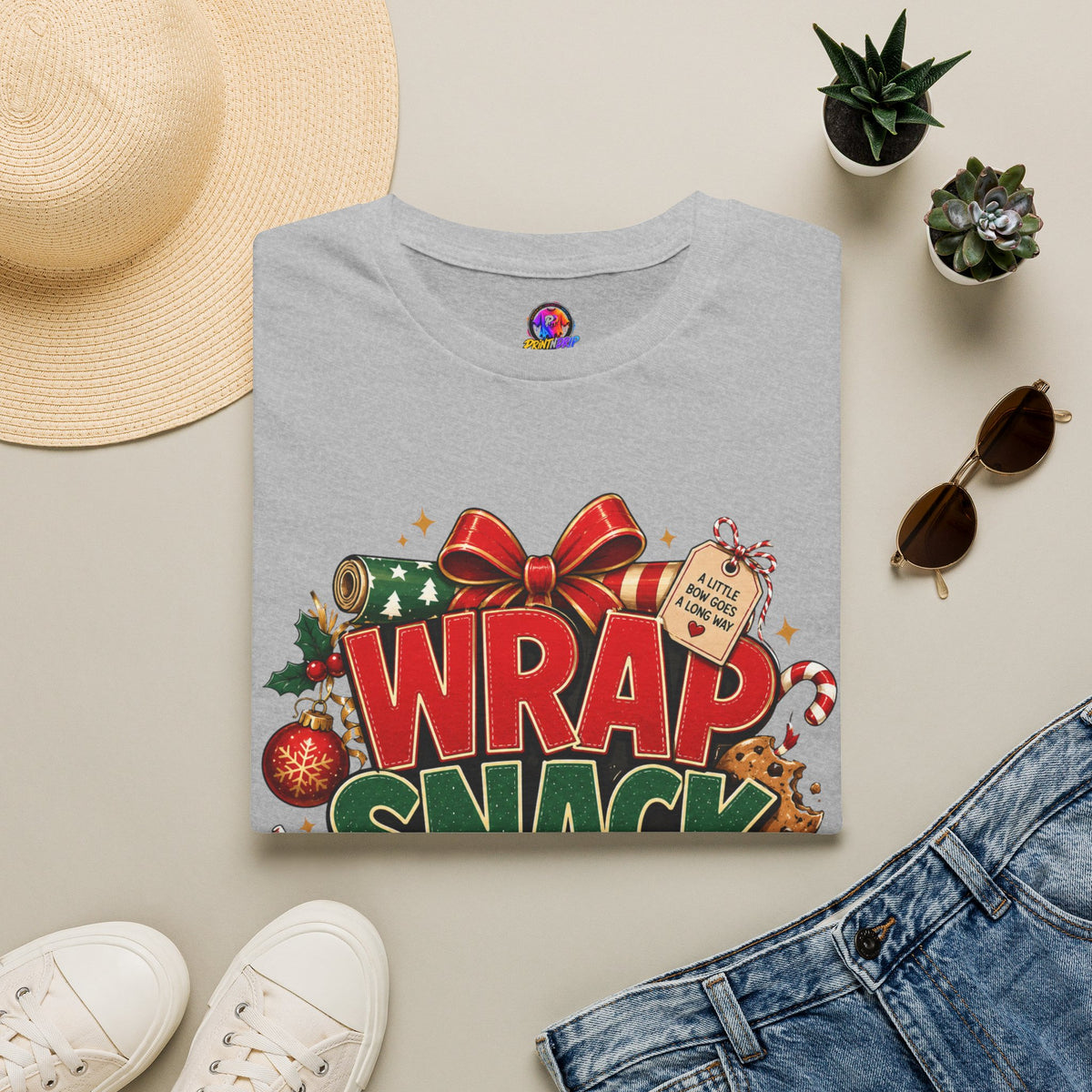 T-Shirt — "Wrap Snack Repeat" Christmas Graphic Tee