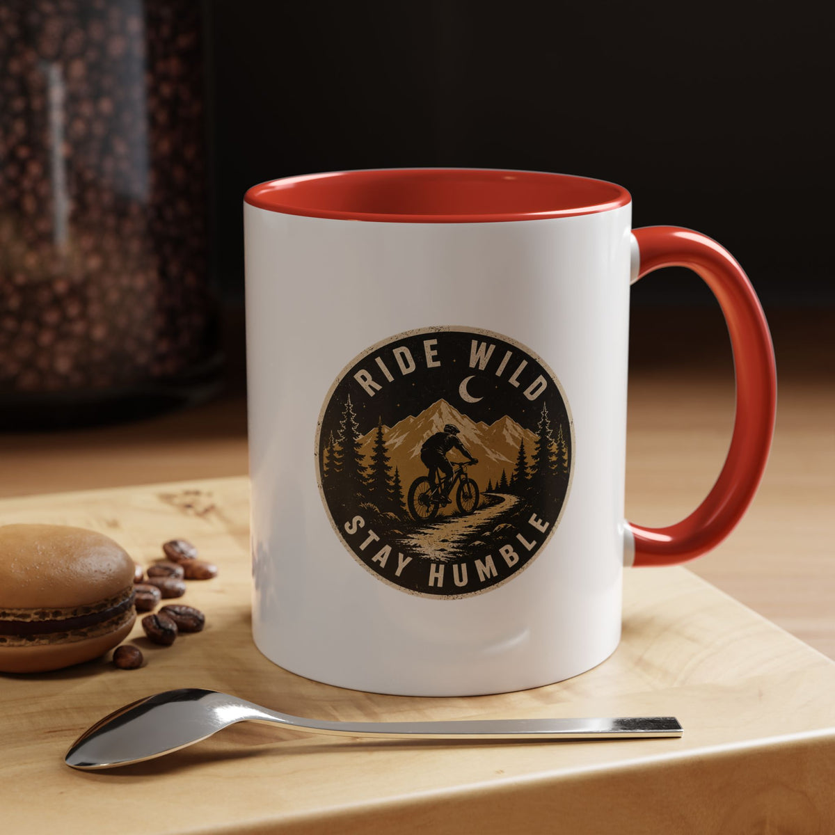 Milo Bailey Dog Dad Mom Ride Wild Stay Humble Accent Coffee Mug — Mountain Biking Adventure Travel Gift