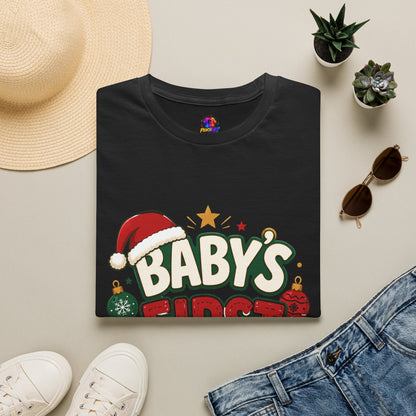 Baby's First Christmas T-Shirt — Festive Santa Hat & Ornaments Holiday Tee