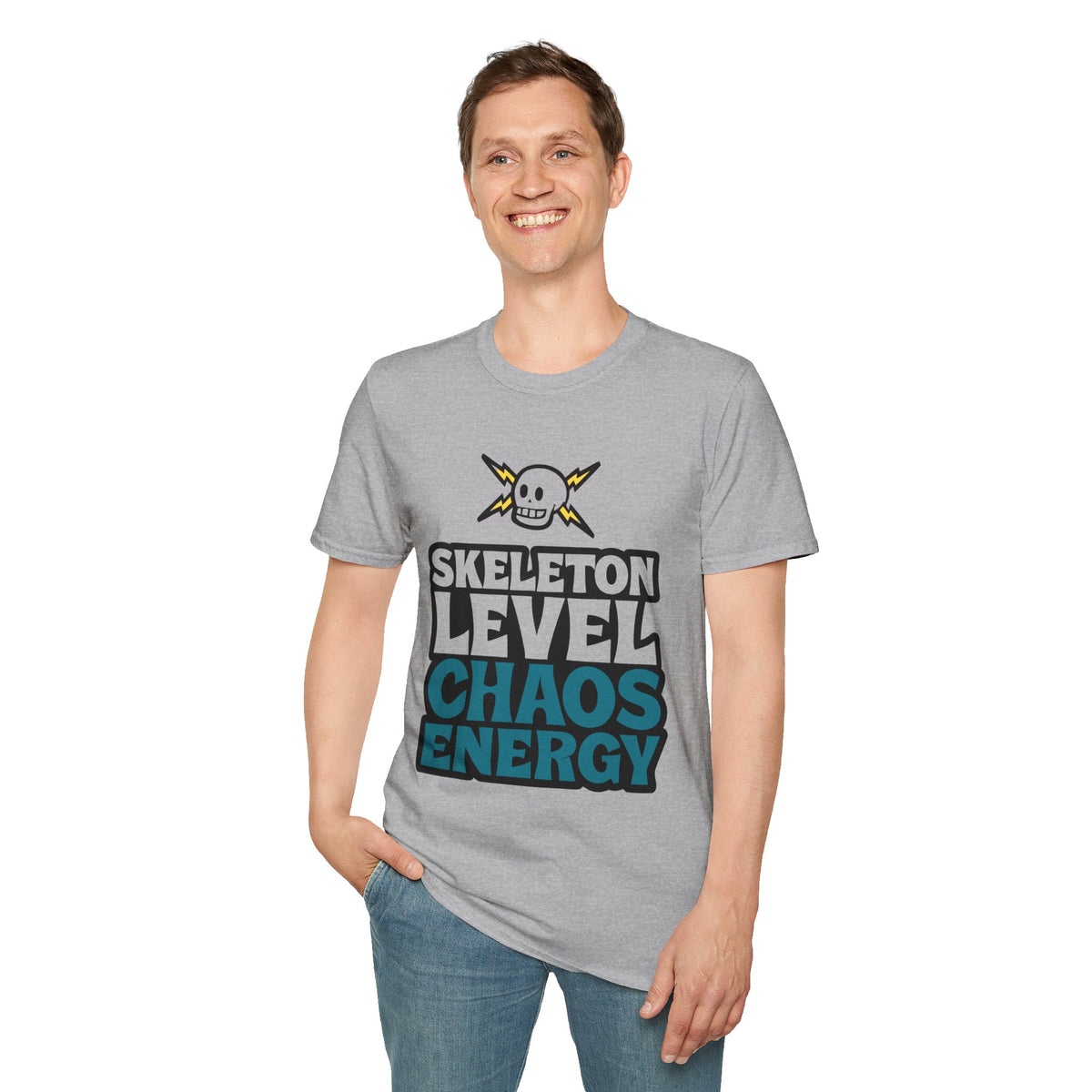 Skeleton Level Chaos Energy Teal Lightning Bolt T-Shirt - Edgy Alt Streetwear Graphic Tee - Trending Now - September 2026