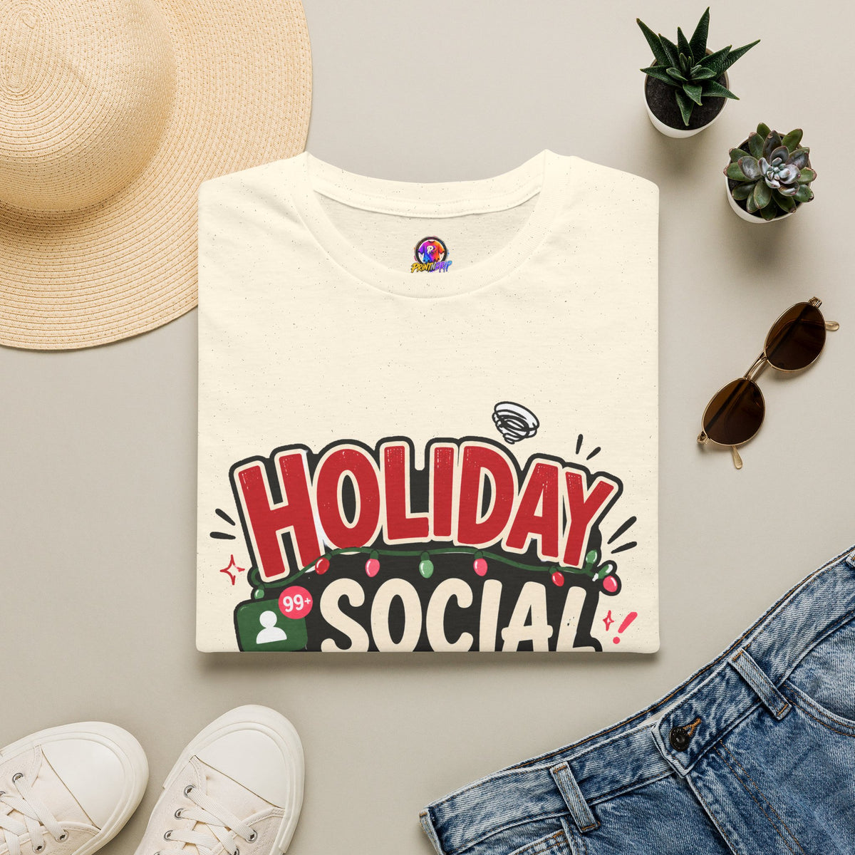 Holiday Social "Battery Low" T‑Shirt — Funny Festive Party Tee for Introverts & Holiday Gatherings