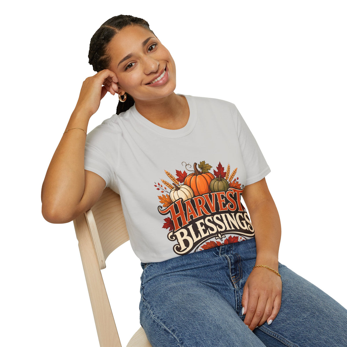 Thanksgiving T-Shirt Harvest Blessings T-Shirt — Fall Pumpkin Harvest Graphic Tee for Thanksgiving