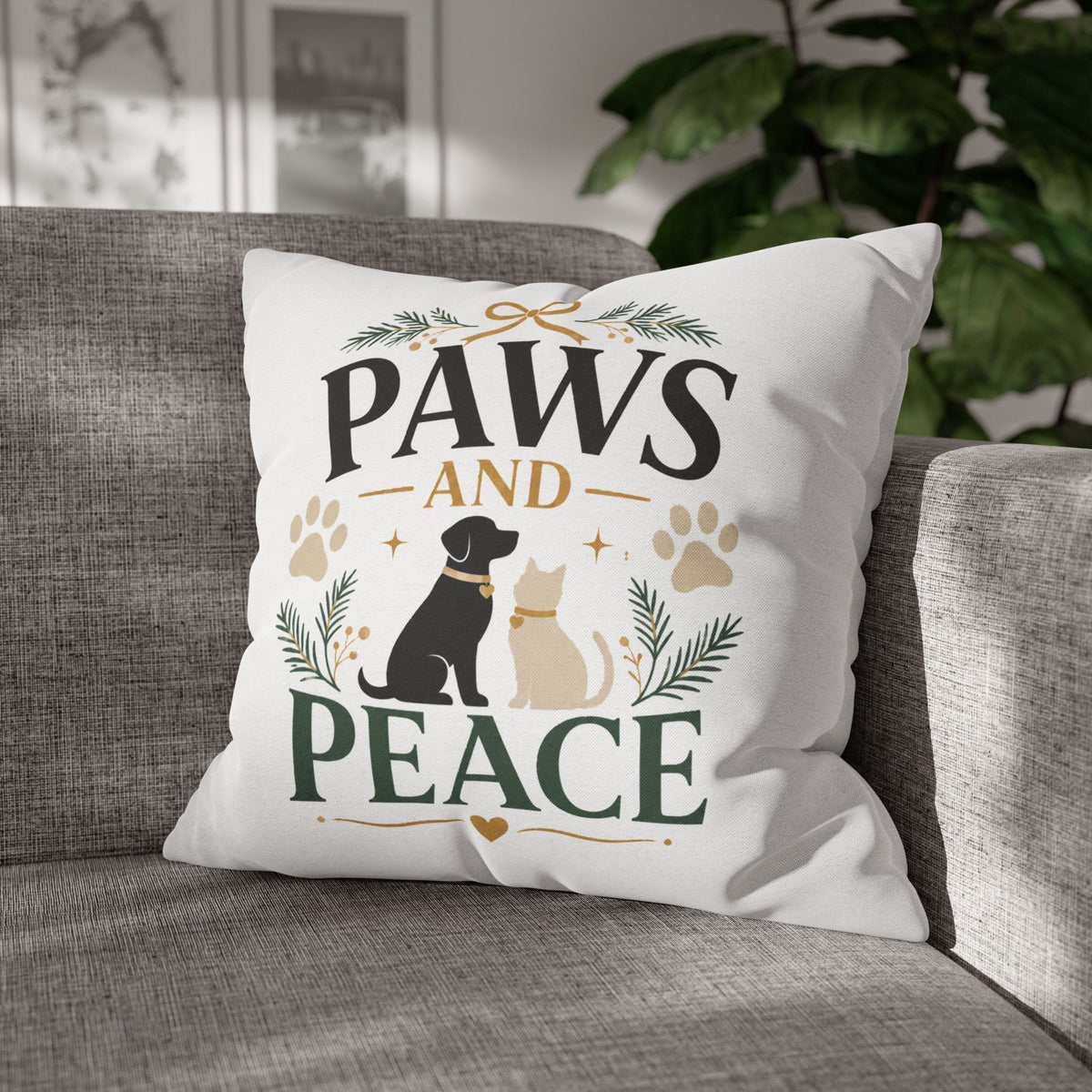 Christmas Paws and Peace Throw Pillowcase — Pet Holiday Decorative Cushion Cover