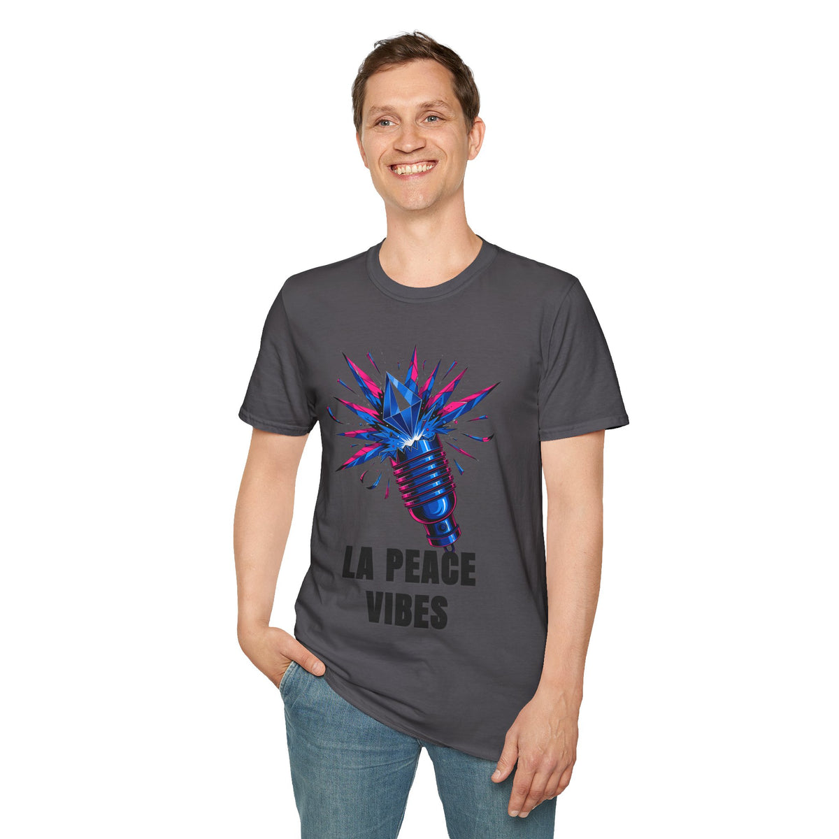 La Peace Vibes Microphone T-Shirt - Retro Pop Art Graphic Tee - Trending Now - September 2026