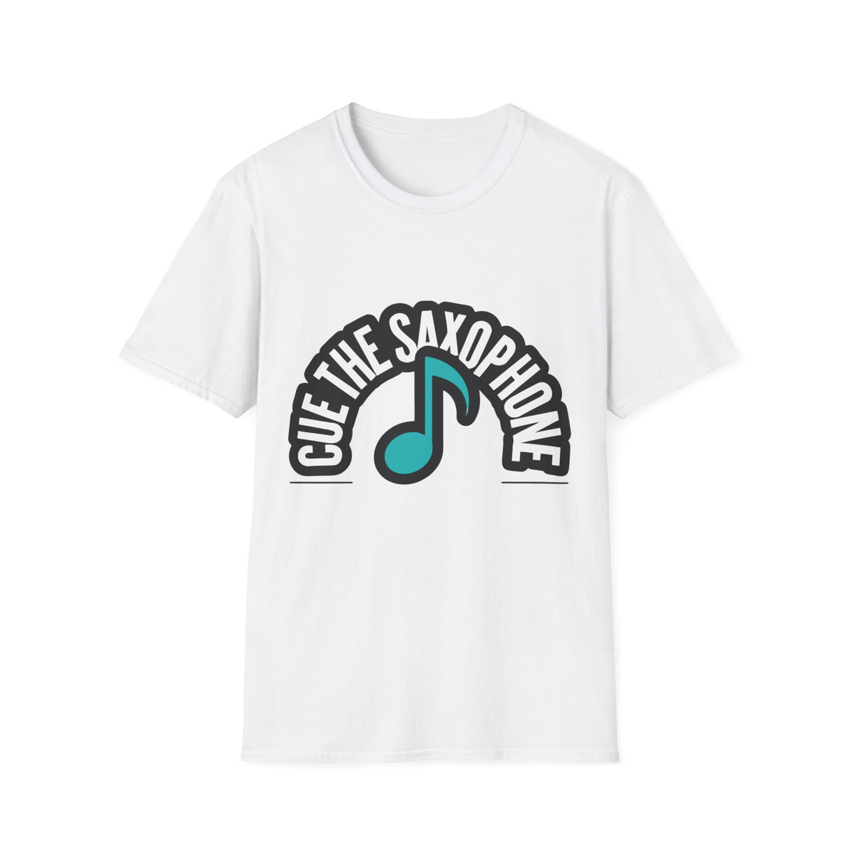 Cue The Saxophone Music Note T-Shirt - Teal Jazz Graphic Tee - Trending Now - September 2026