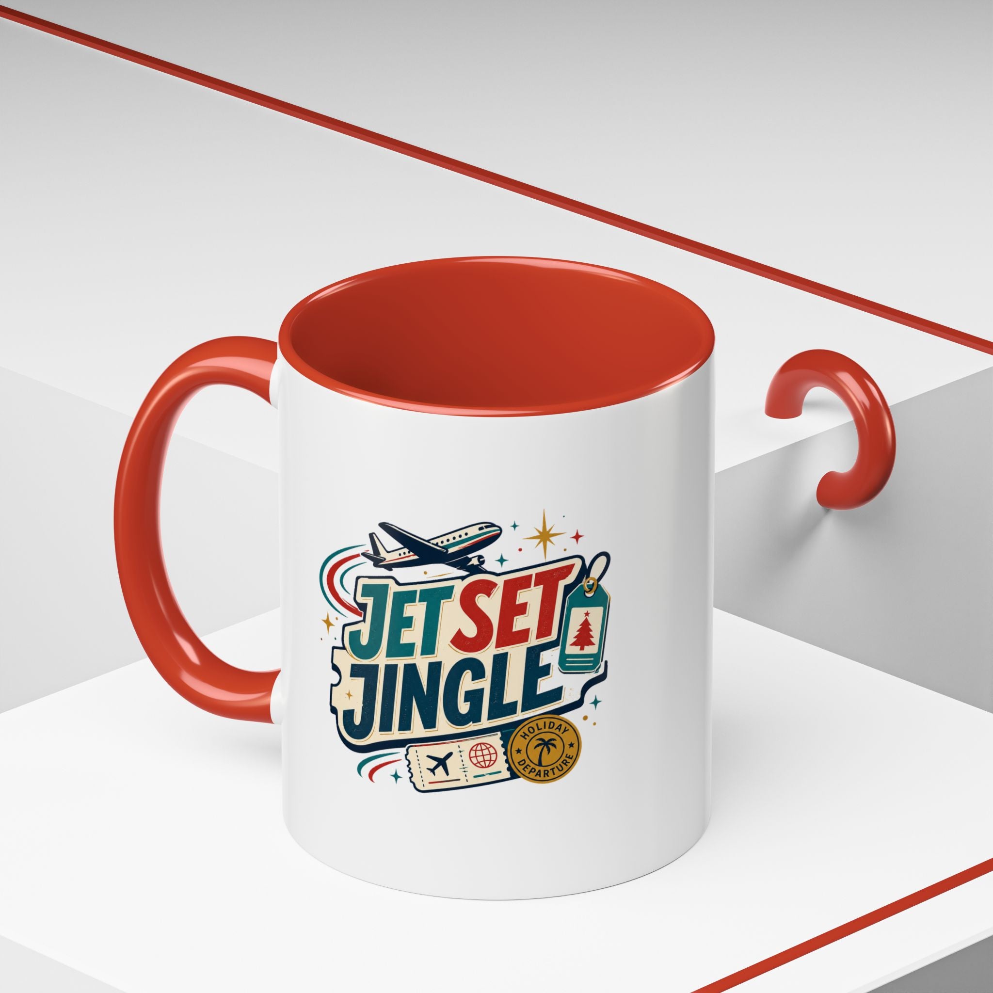 Modern Day Christmas Jet Set Jingle Coffee Mug — Holiday Travel Themed Accent Mug
