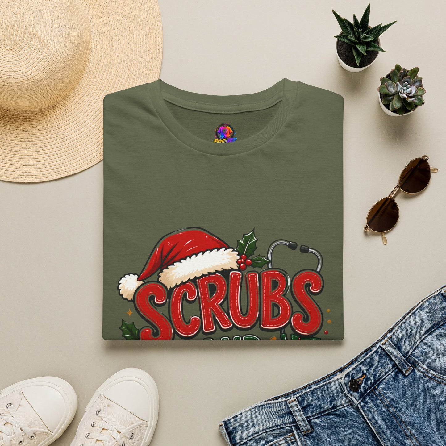Scrubs and Santa Christmas Tee — Funny Nurse Holiday T-Shirt