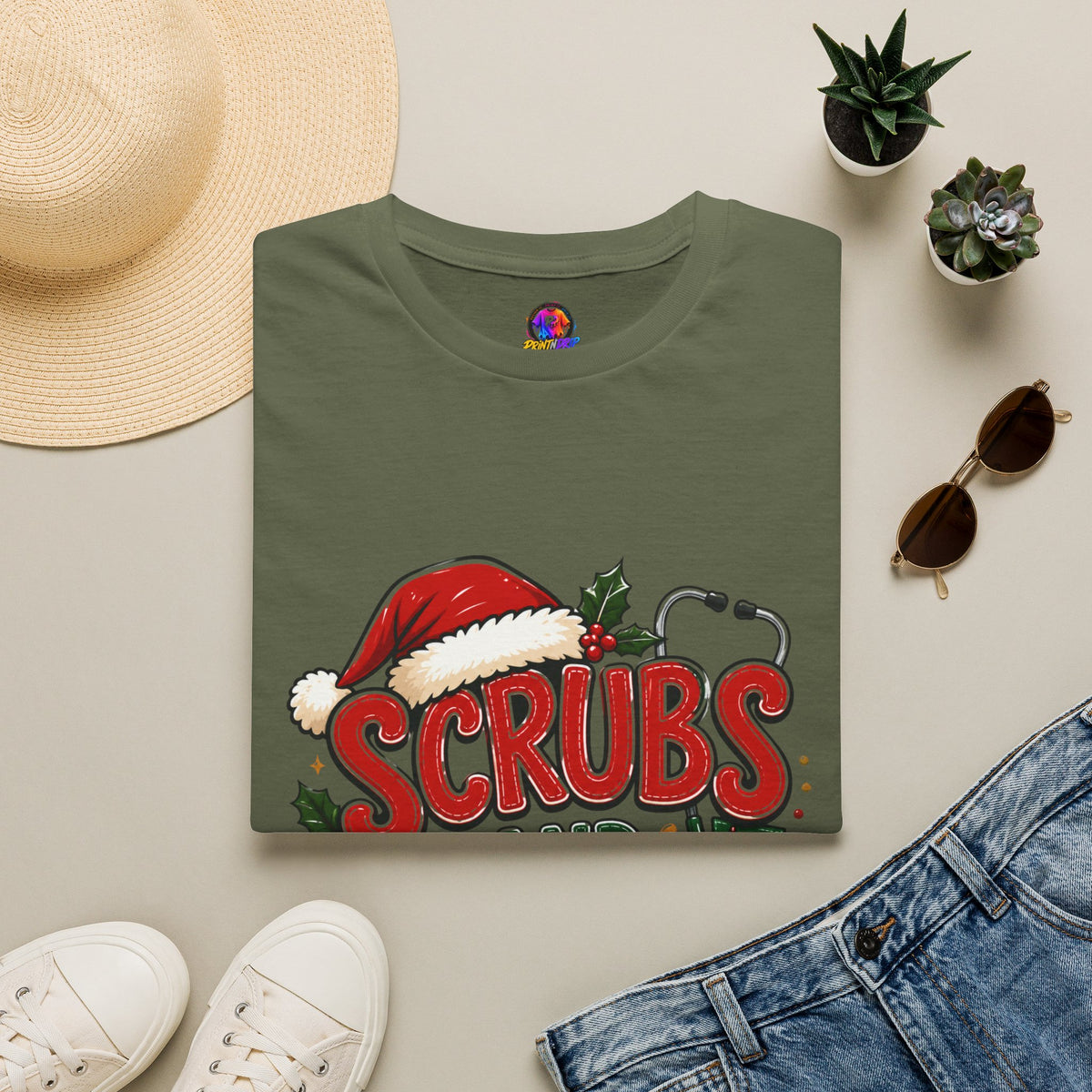 Scrubs and Santa Christmas Tee — Funny Nurse Holiday T-Shirt