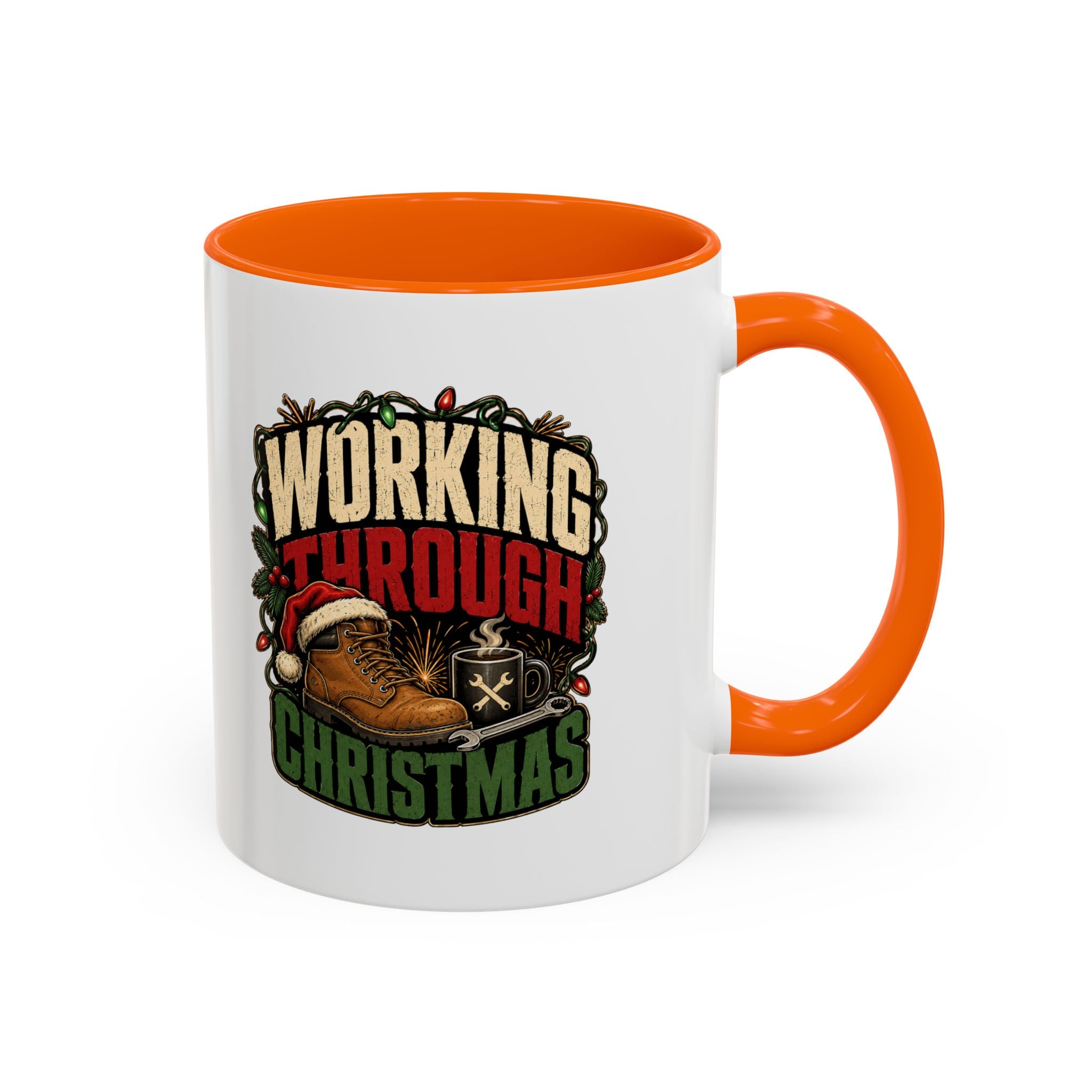 Modern Day Christmas Working Through Christmas Coffee Mug — Funny Holiday Work & Overtime Gift